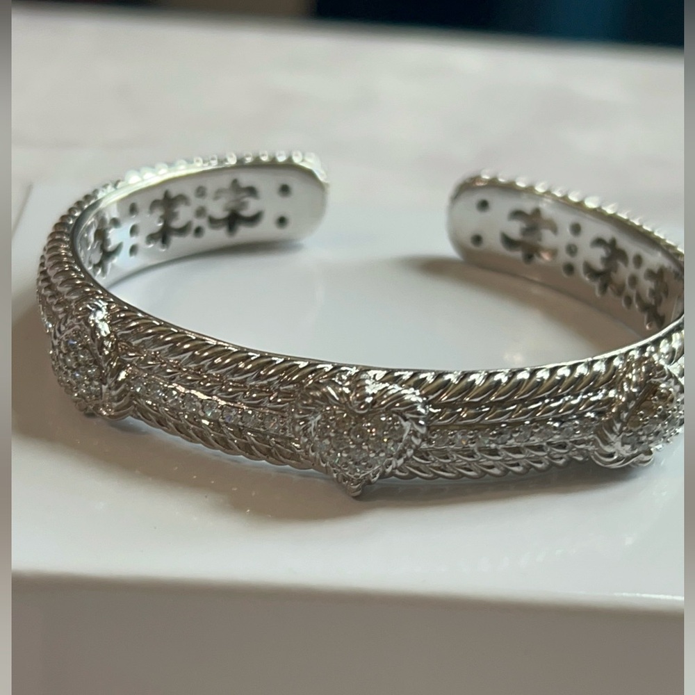 Judith Ripka Cubic Zirconia Cuff Bracelet REAL Solid .925 Sterling Silver